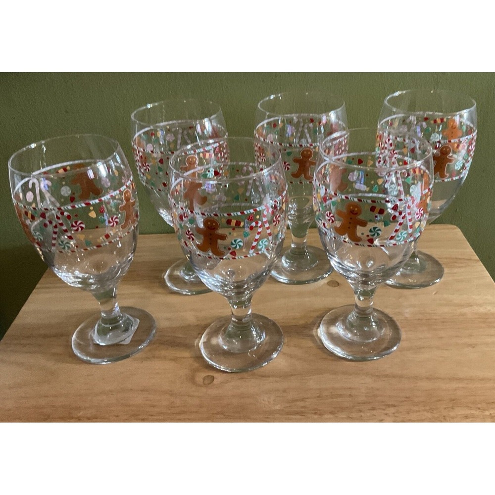 Libbey Christmas Wine Glasses, Gingerman And Candy, Set Of 6‎